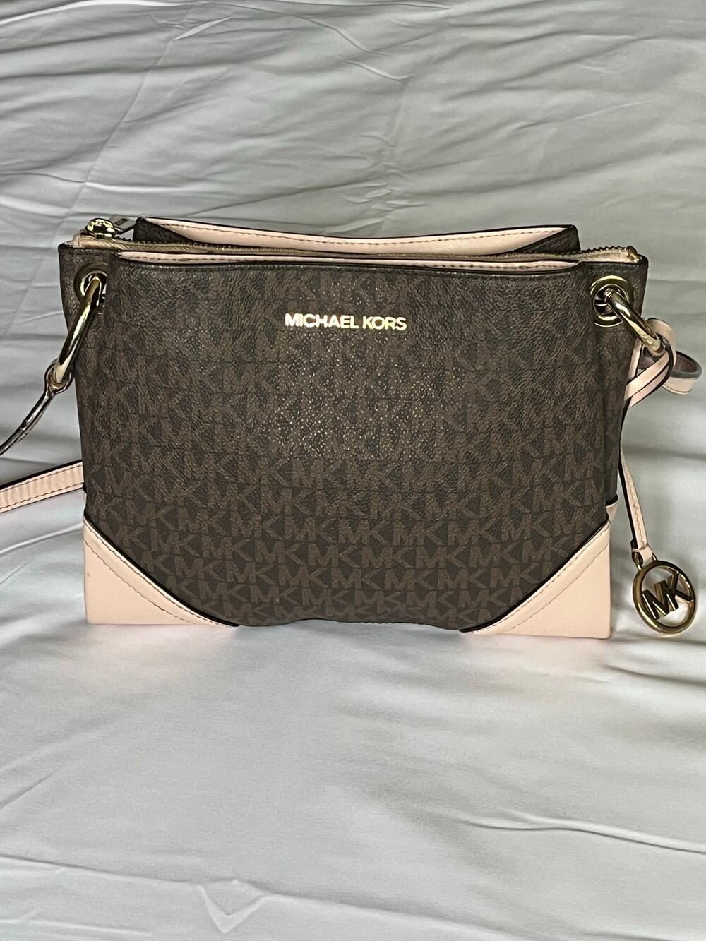 Michael Kors Nicole Large Triple Compartment Crossbody Brown Pink
